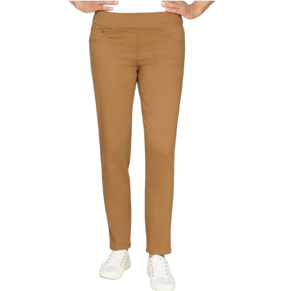 Ruby Rd. Cognac Pull On Tech Twill Pants Size 8p - image 1